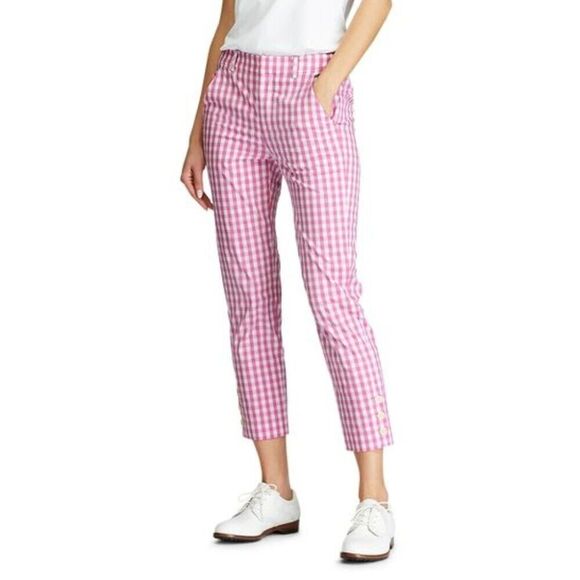 Polo Golf Ralph Lauren Women Pink Gingham Ankle Length Golf Pants size 10 - Picture 1 of 10